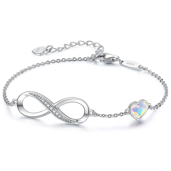 Infinity Heart Symbol Charm Armbånd Kvinner 925 Sterling Sølv