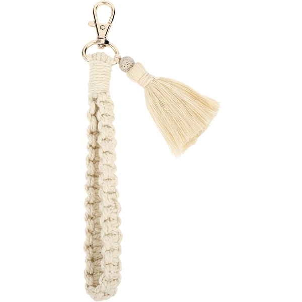 【Mingbao butik】Lusofie Macrame Nyckelring Boho Flätad Nyckelring Kort Nyckelband Tofs Pendant Bilnyckelring för kvinnor Beige