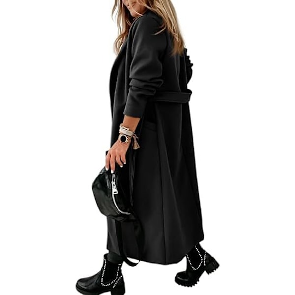 Damefrakke Krave Åben Front Bælte Lang Jakke black black M