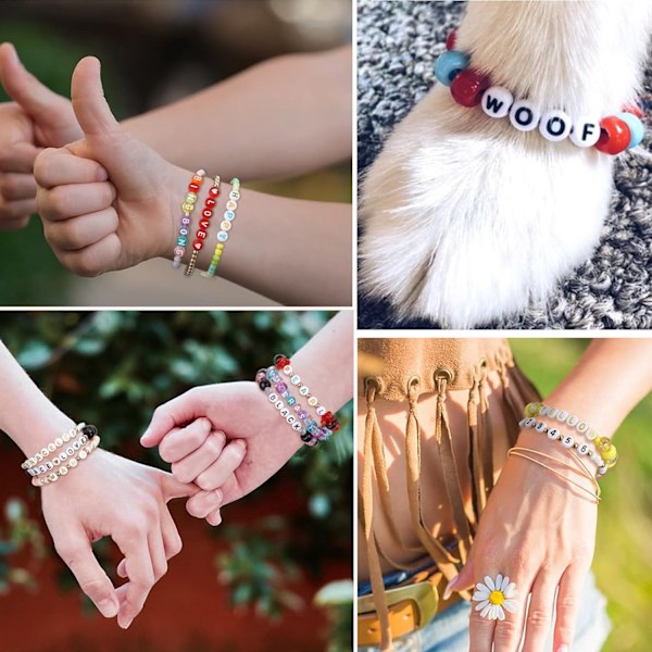 1450 stk bokstavsperler sett, hvite akryl alfabet perler bokstav perler for smykkeproduksjon tall perler hjerte perler vennskap armbånd perler mak