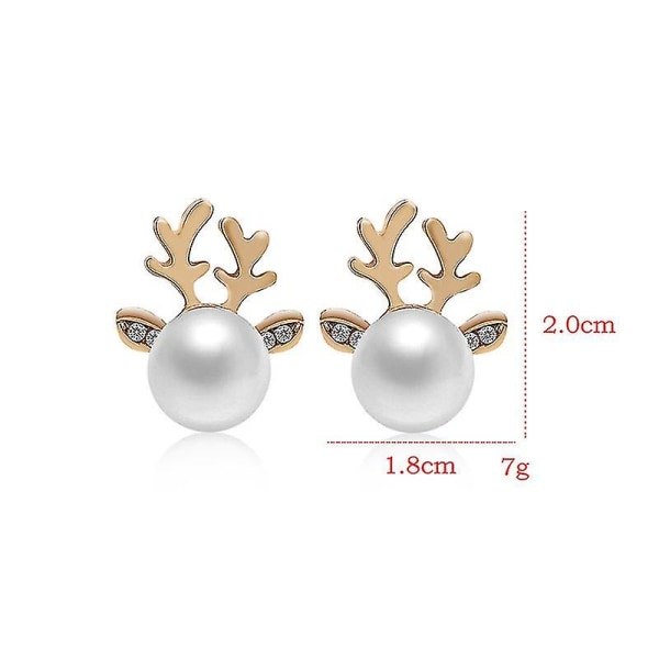 Women's Christmas Earrings Studs Earrings Lovely Pearl Antler Earrings Girl Earrings (gold) CMK