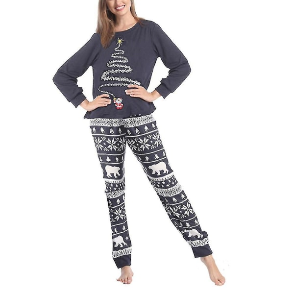 Family Matching Christmas Pyjamas Sets Xmas Nightwear Sleepwear Outfits CMK Women-Navy Blue L