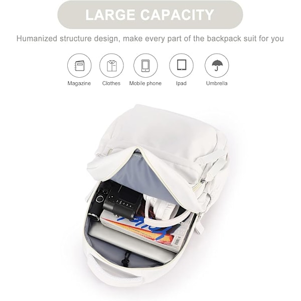 Kannettavan tietokoneen reppu, vedenpitävä kannettavan tietokoneen reppu 18 tuuman USB-latauskoululaukulla White