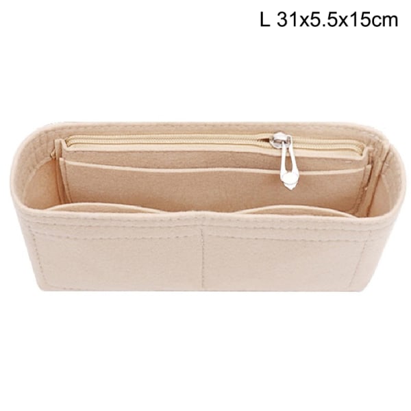 Moni-taskuinen Naisten Insert-laukku Käsilaukku Huopa Beige Beige L