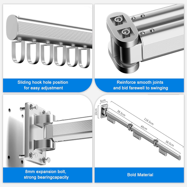 Klesstativ Veggmontert Klesstativ Vegg, Klesstativ Sammenleggbar Silver