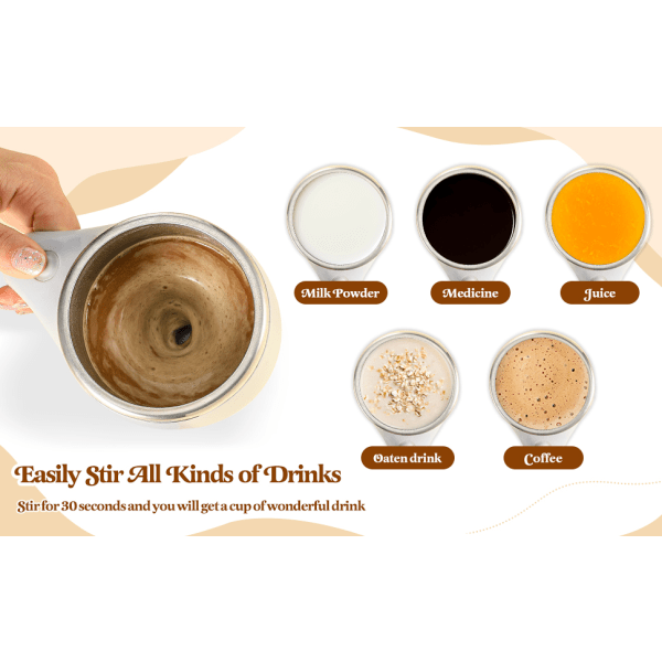 Elektrisk Mugg Kaffemugg Automatisk Blandning Selv Omrörning Muggar Rostfritt Stål Kaffekopp med Lock brun brown