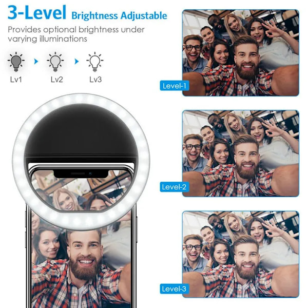Kiinnitettävä Selfie-lamppu älypuhelimelle LED-rengasvalo valkoinen white