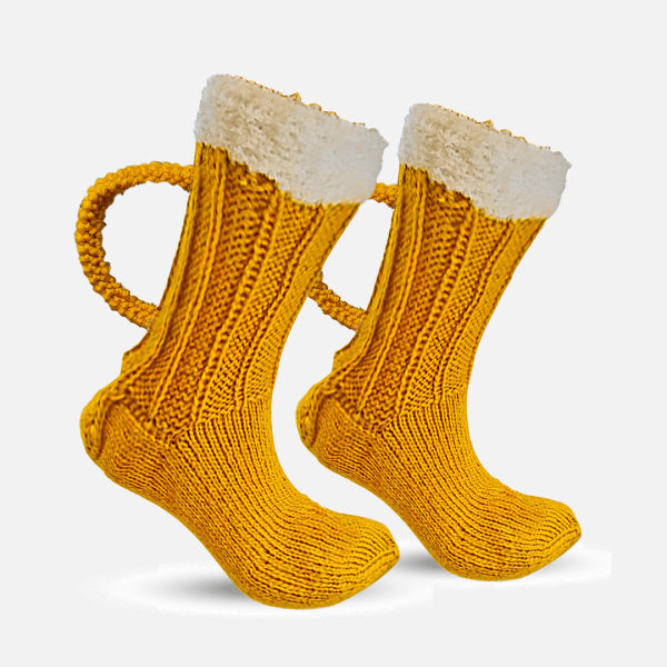 Beer Mug Socks Unisex Novelty Yellow Knit Socks Warm Thick Socks