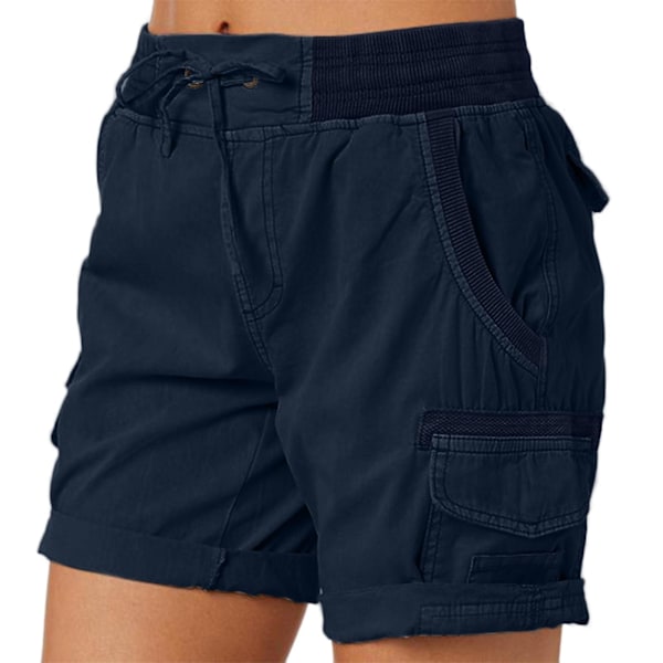 Cargo Shorts for Kvinner Sommer Løse Vandrings Bermuda Shorts Med Lommer Kvinners Shorts Casual Mid Lår Navy Navy S