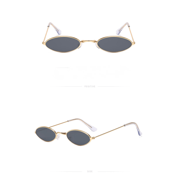 Vintage ovala solglasögon Små ovala solglasögon Mini Vintage elegant runda glass for kvinner flickor män-svart og gull