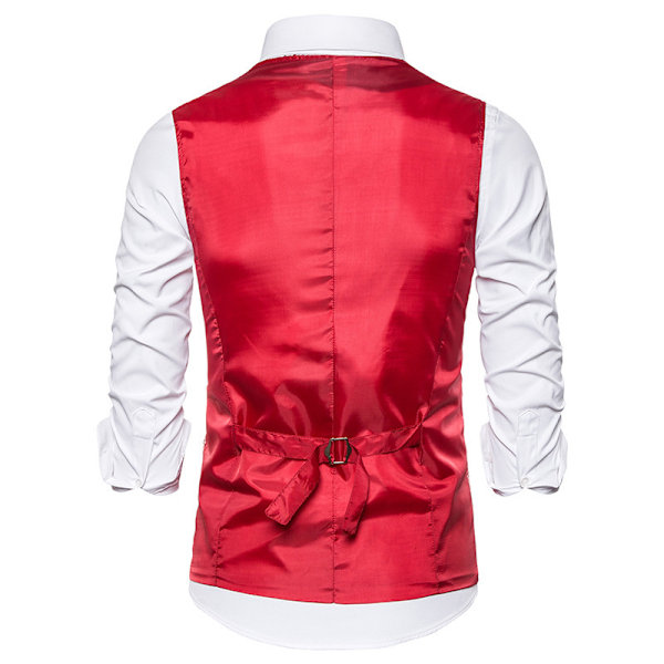 Herrar Glittrande Sekvensväst V-ringad Regular Fit Festklänning Kostym Väst Fluga 2 Delar red red XL
