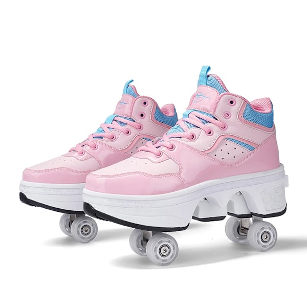 Unisex Ungdoms Deformasjons Skøyte Sko Fire Hjul Runder Med Rulleskøyter Sko Casual Sneakers Deform Rullesko Aubur Auburn 41 Foot length25.5cm