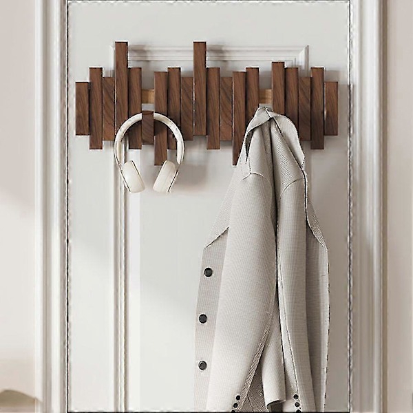 Trä Piano Klädställ Väggmonterat Klädställ Multifunktionell Vikbar Hängare Estetisk Rum Dekoration Black Walnut Black Walnut 8 Hooks