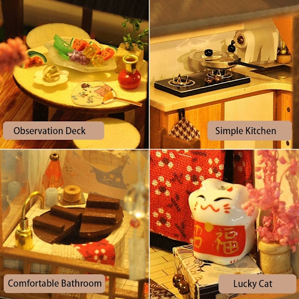 Cutebee DIY Dollhouse 1/36 skala miniatyr dockskåp Japansk trädgårdsbyggsats Leksaker för barn Födelsedagspresenter QT33