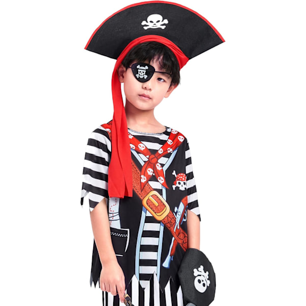 Piratkostume til børn, udklædningstøj, festtøj, til drenge og piger Sort-hvid Svart-vitt 3-4 Jahre