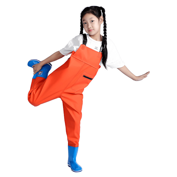 Børne waders PVC læderbukser heldragt helkrops fisketøj havfiskeri vandtæt tøj børne vand waders Orange Orange 32/33