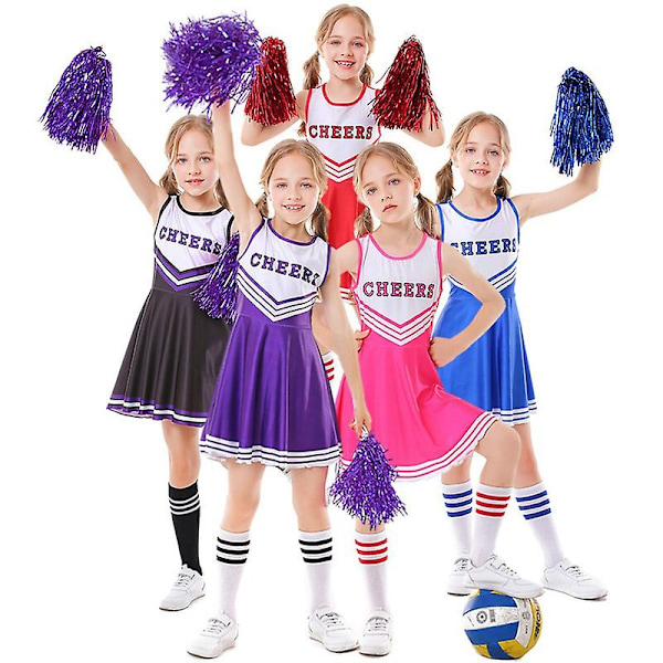 Kid's Girls School Party Cheerleader kostym Halloween musikalisk festklänning purple purple 130cm