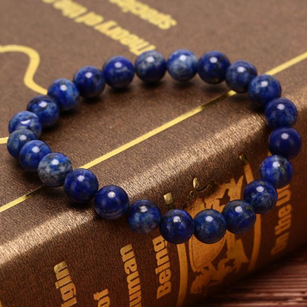 Naturliga 8 mm Lapis Lazuli Beads Armbånd Unisex elastisk armring Blue