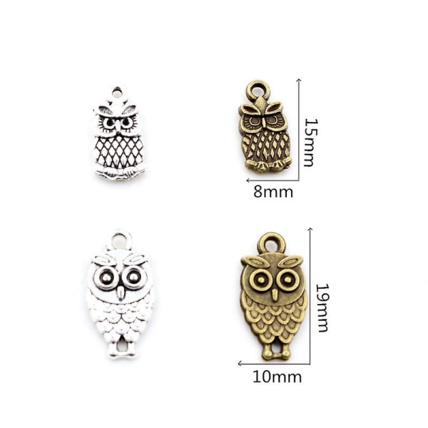 30 stk 15x8 19x10 mm Sølv Bronse Owl Charm Pendant DiyAccessory R2-46