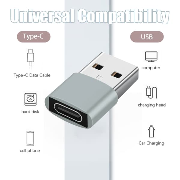 2-pack USB-C till USB-adapter för dataöverföring och laddning Grå Grå