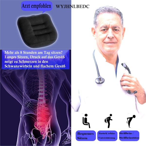 Sitteputer / Høydejusterbart sete for bil, sittepuff / stolputer 40x40 ergonomisk ortopedisk sittepuff for kontorstol svart h Black