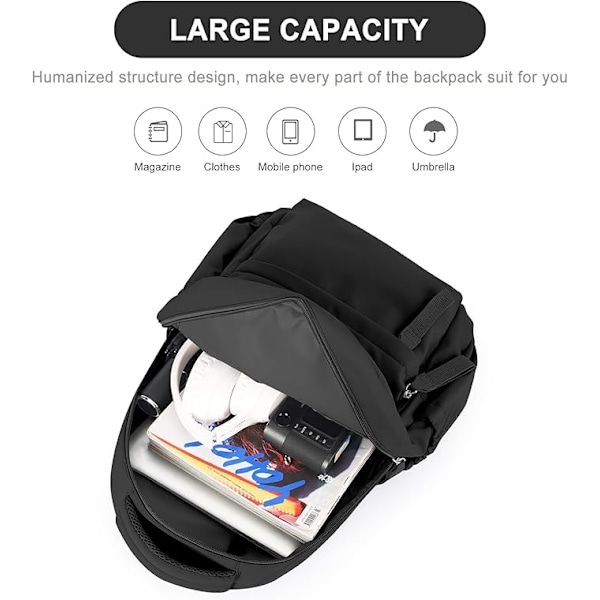 Kannettava tietokone -reppu, vedenpitävä kannettava tietokone -reppu 14 tuuman USB-latauskoululaukulla Black