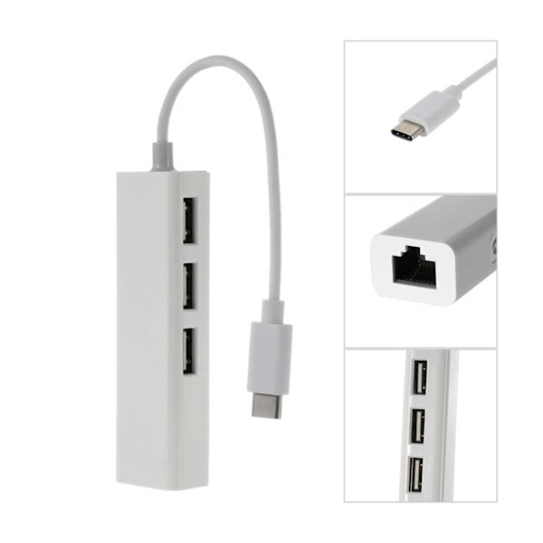 USB-C Nettverksadapter RJ45 Hub Nettverkstilkobling over USB hvit white usb-c