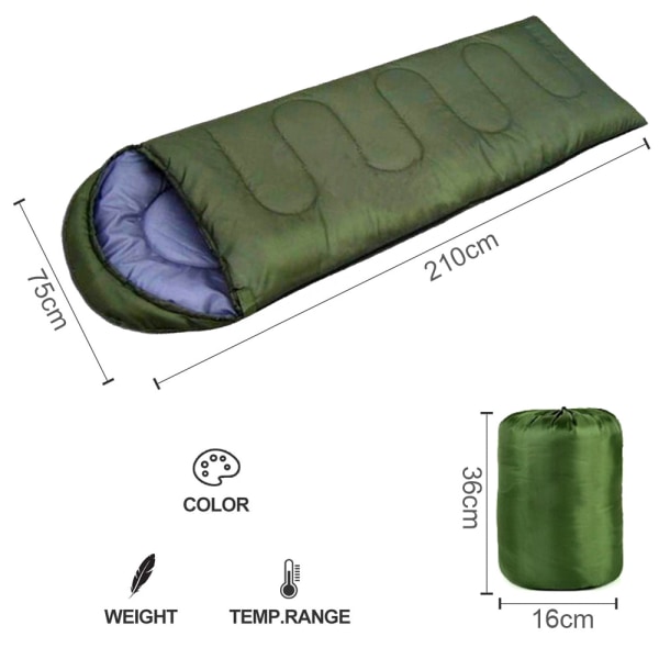 Sovsäck, bärbar, vattentät sovsäck - inomhus & Military green