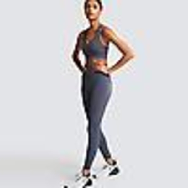 Sømløs strikket yoga bære kvinders sports bh vest leggings sæt Grå Grey L