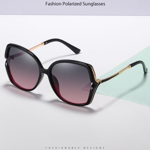 Polariserade solglasögon för kvinnor med stor båge, färgskiftande mode metallglasögon