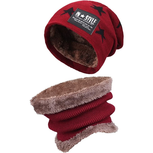 Winter Warm Knitted Hat ​with Fleece Lining for Children red