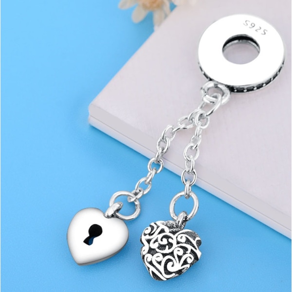 Armbånd 925 Sterling Sølv Berlock Beads Lock & Heart