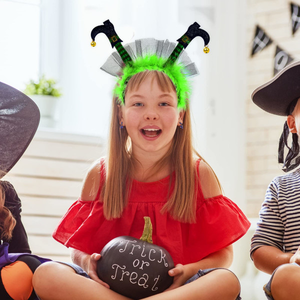 Halloween Häxa Pannband Häxa Ben Hatt Pannband Häxa Ben for utklädningsfest (grønn)