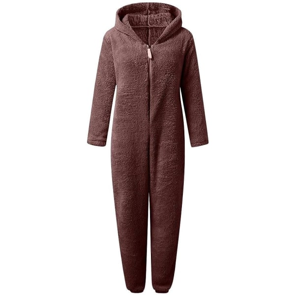 Kvinder Vinter Fluffy Fleece Hætte Alt I En Jumpsuit CMK coffee xl