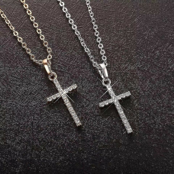 Cross Pendant Necklace Chain Silver Gold Colour golden