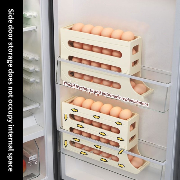 【Mingbao butik】Äggdispenser Auto Rullande Ägg Hållare Box Organizer Rack Kylskåp Förvaring 30 ägg, Promotion Vit