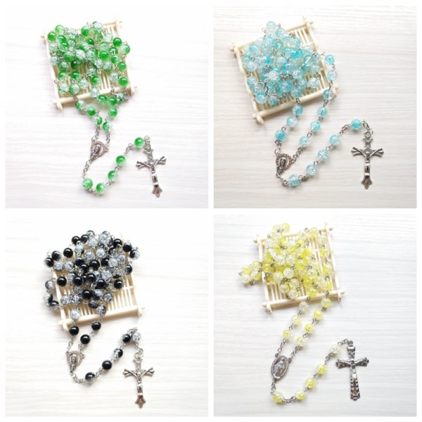 Blue Ice Crack Popcorn Akryl Bead Cross Halsband Bead Chain