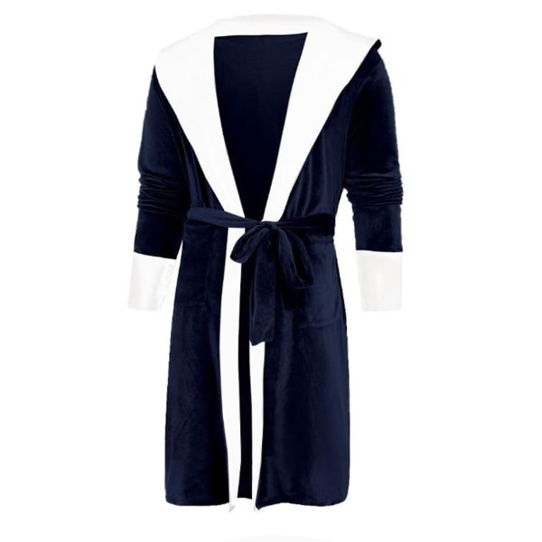 Women Sherpa Fleece Bathrobe Soft Dressing Gown Hooded Fluffy Towling Bath Robe CMK Navy S