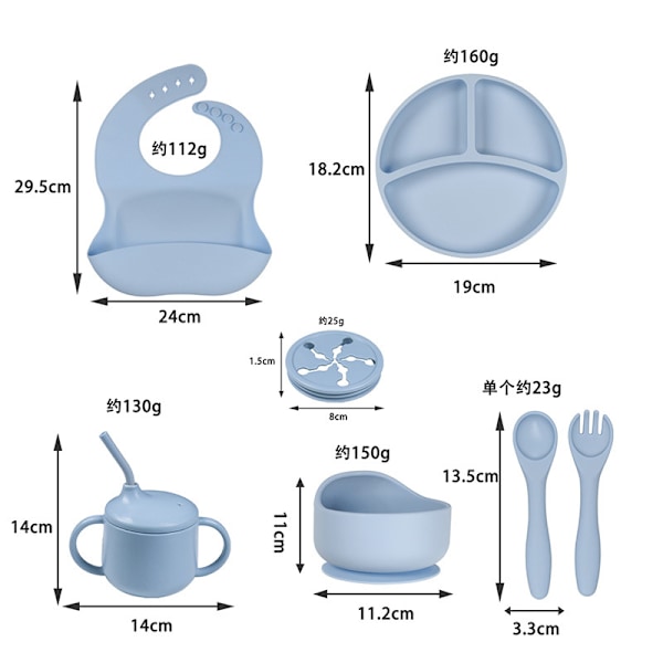 Lasten BPA-vapaat lautaset setti vauvan silikonisetti Blue