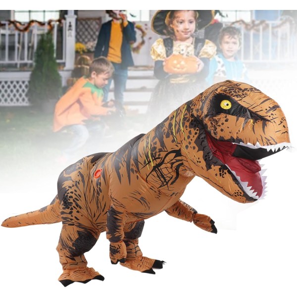 Barn Vuxen Dinosaur Uppblåsbara Cosplay Kostymer T-rex Anime Tecknad Festklänning Kostymer Halloween Kostnad R brown