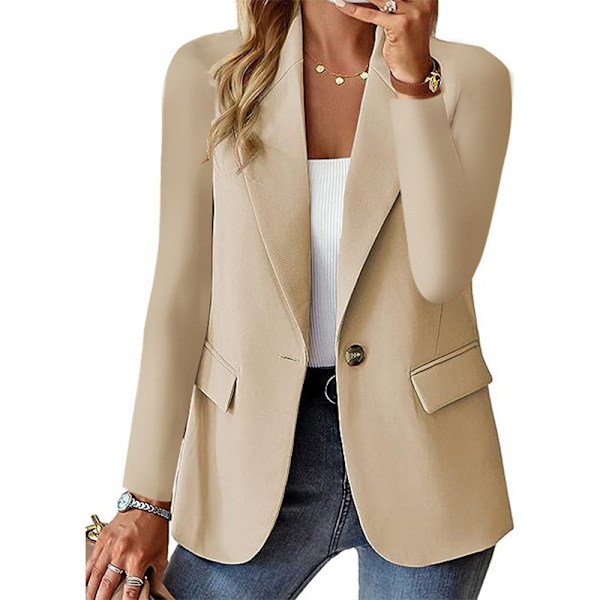 Dame Blazer Business Casual Blazere Langærmet Knap Ned Blazer Jakke BEIGE BEIGE S