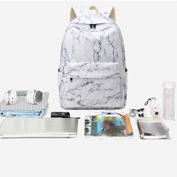 Söt marmor skolryggsäck för flicka Pojke Tonåringar Bokväska Set Laptop Dagsäck Lunch Tote Pencil Bag Skolväska