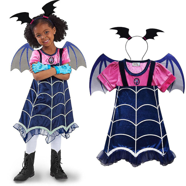 Girls Vampirina Costume Kids Carnival Cosplay Party Fancy Wings Dress + Hairband A Vampirina 6-7 Years