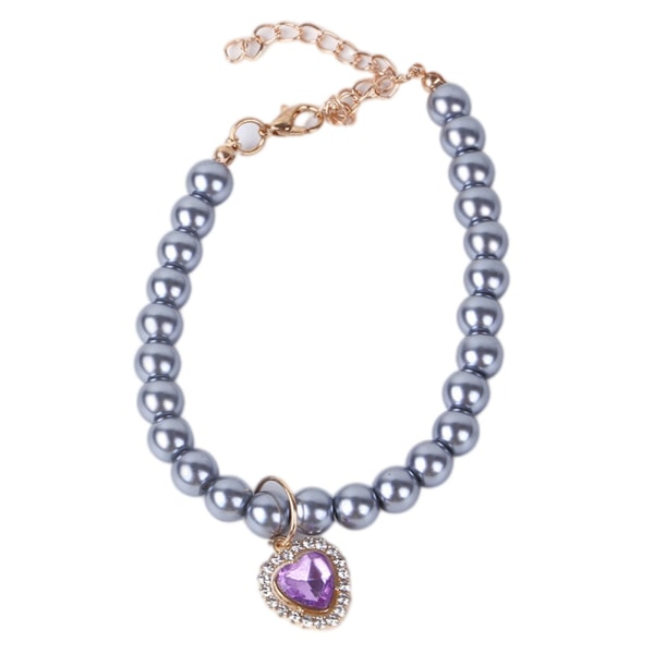 Pet Diamond hänge halsband med pärlkedjor justerbar Gray Purple