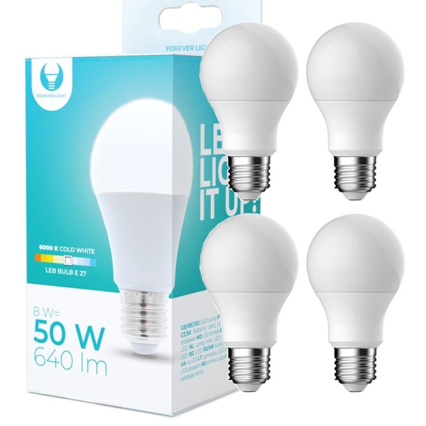 4-pack LED-lampa E27 8W 640lm (6000k) Kall white