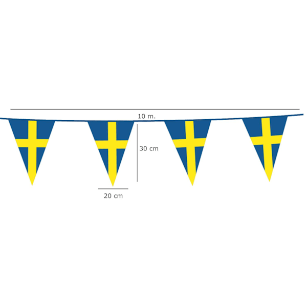 Vimpelguirlande 10m - Gule & Blå Svenske Flag til Nationaldag, Student, Eksamen & Sankt Hans Festdekorationer - Guirlander & Vimpler - Student Multicolor multifärg
