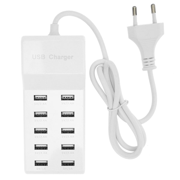 USB Laddningsstation 10-Port Väggström Smart Laddare för Flera Enheter EU-kontakt 100-240V