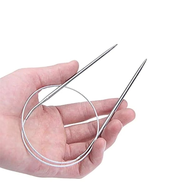 11 stk Rundpinner i Metall, 80 cm - Perfekte for Strikkeprosjekter Sølv Silver one size