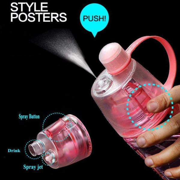 Sprayvattenflaska Vattenflaska med Sugrör Sprayflaska Plast Sportflaska 600mL Dimma Vatten Flaska rosa pink