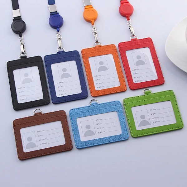 Infällbara nyckelband ID-bricka Hållare Läder Bank Bus Pass Case Cover Män Dam Bank Kreditkortshållare Rem Korthållare blue(.1486)